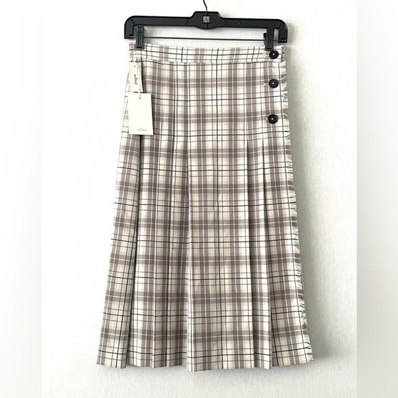 Aritzia Plaid Midi Skirt in Brown and Cream - Picture 2 of 9